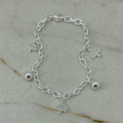 PULSERA ACERO BLANCO TIFFANY CON BOLITAS Y DIJES ARBOL DE LA VIDA - Imagen 1