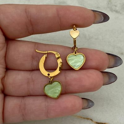 ARGOLLA ACERO DORADO PLANA CON CORAZON LISO Y CORAZON COLGANTE - VERDE AGUA - Imagen 1