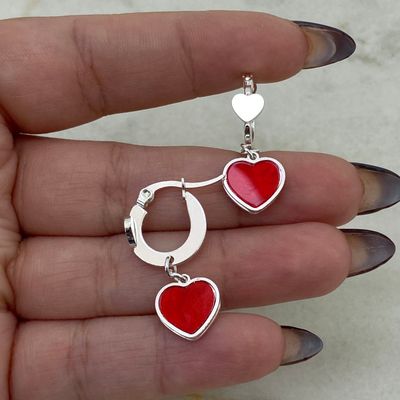 ARGOLLA ACERO BLANCO PLANA CON CORAZON LISO Y CORAZON COLGANTE - ROJO - Imagen 1