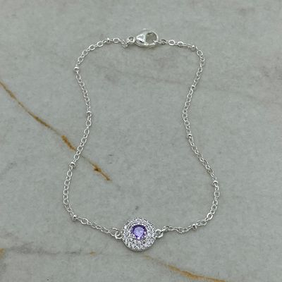PULSERA ACERO BLANCO CUBIC CHICO CON CALOTA FULL MICROCRISTALES - LILA - Imagen 1