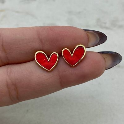 AROS ACERO DORADO CORAZON CURVO ESMALTADO - ROJO - Imagen 1