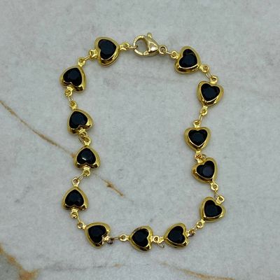 PULSERA ACERO DORADO FULL CORAZONES DE CRISTAL - NEGROS - Imagen 1