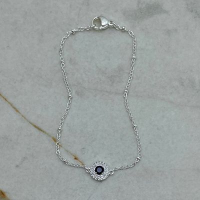 PULSERA ACERO BLANCO CUBIC CHICO CON CALOTA FULL MICROCRISTALES - NEGRO - Imagen 1
