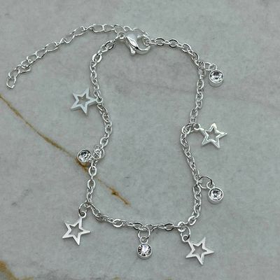 PULSERA ACERO BLANCO CON STRASS COLGANTES - ESTRELLAS CALADAS - Imagen 1