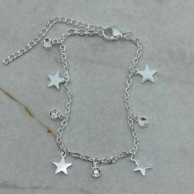 PULSERA ACERO BLANCO CON STRASS COLGANTES - ESTRELLAS LISAS - Imagen 1