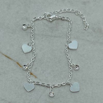 PULSERA ACERO BLANCO CON STRASS COLGANTES - CORAZON LISO - Imagen 1