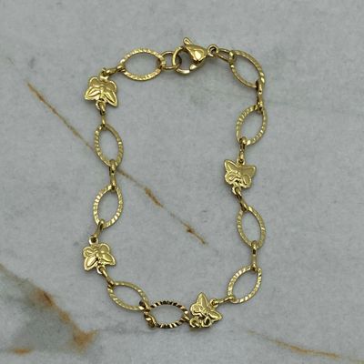 PULSERA ACERO DORADO ESLABON OVALADO Y MARIPOSAS INTERCALADAS - Imagen 1