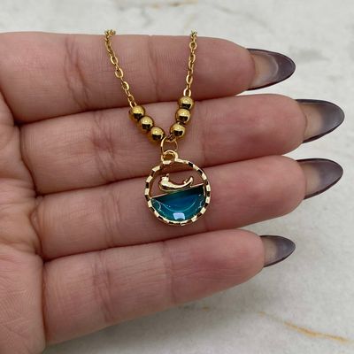 COLLAR ACERO DORADO CON BOLITAS - BALLENA CON AGUA TURQUESA - Imagen 1
