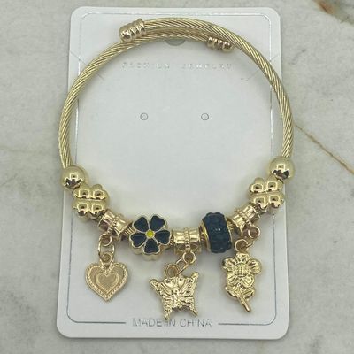 PULSERA ACERO DORADO PANDORA REGULABLE - DONA Y FLOR NEGRA - Imagen 1