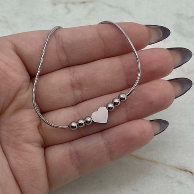 COLLAR COLITA DE RATA CON CORAZON PASANTE Y BOLITAS - Imagen 1