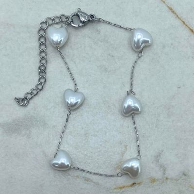 PULSERA FINA CON CORAZONES DE PERLA - Imagen 1