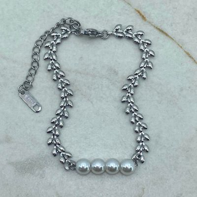 PULSERA LAUREL INFLADO CON 4 PERLAS MEDIANAS - Imagen 1