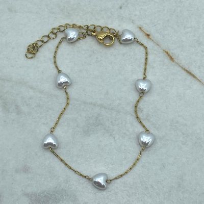 PULSERA ACERO DORADO CORAZONES DE PERLA - Imagen 1