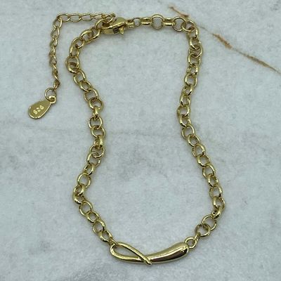 PULSERA ACERO DORADO ROLO CON GOTA CURVA - Imagen 1