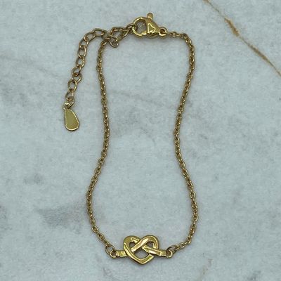 PULSERA ACERO DORADO FINA CON CORAZON CURVO - Imagen 1