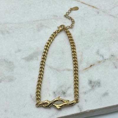 PULSERA ACERO DORADO CUBANA CON RAMAS CRUZADAS - Imagen 1
