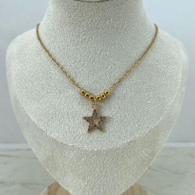 COLLAR ACERO DORADO CON BOLITAS Y ESTRELLA CALADA CON MICROCRISTALES - Imagen 1