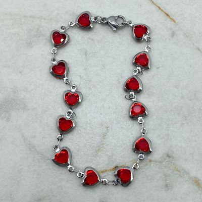 PULSERA FULL CORAZONES DE CRISTAL - ROJO - Imagen 1