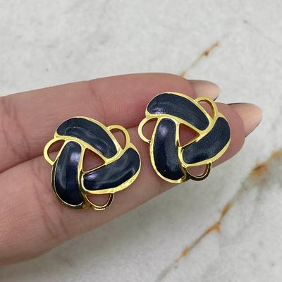 AROS ACERO DORADO CHUNKY ESMALTADO - TRIPLE LINEA ENTRELAZADA NEGRA - Imagen 1