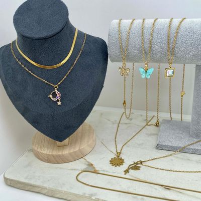 COMBO DE COLLARES ACERO DORADO - Imagen 1