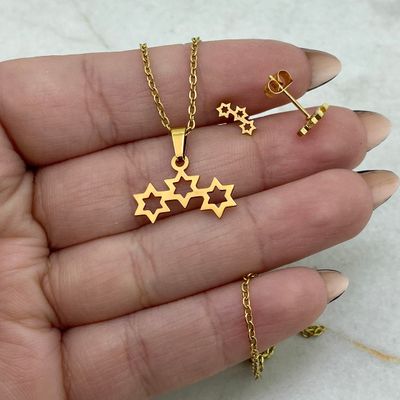 CONJUNTO ACERO DORADO - TRIPLE ESTRELLA CALADA - Imagen 1