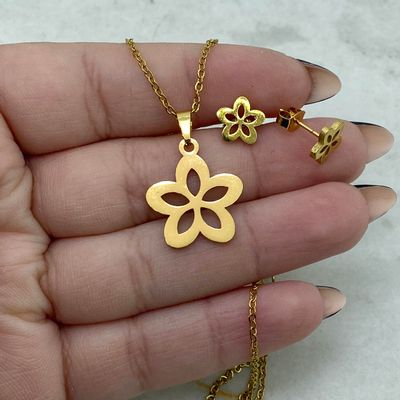 CONJUNTO ACERO DORADO - FLOR CALADA - Imagen 1