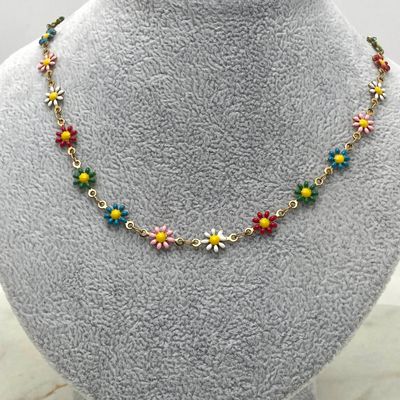 COLLAR ACERO DORADO - FULL MARGARITAS DE COLORES - Imagen 1