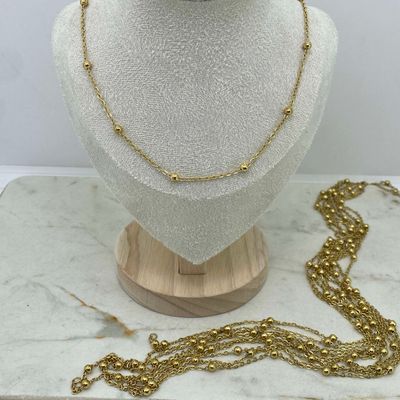 BLISTER DE CADENAS ACERO DORADO FINA CON BOLITAS GRANDES X10 UNIDADES - Imagen 1