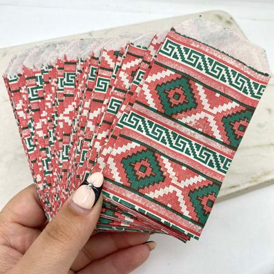 BOLSAS DE PAPEL X100 UNIDADES - NARANJA CON ROMBOS VERDES - Imagen 1