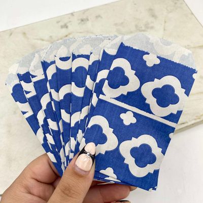 BOLSAS DE PAPEL X100 UNIDADES - AZUL CON MANDALAS BLANCOS - Imagen 1