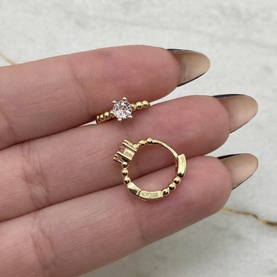 ARGOLLA ACERO DORADO BISAGRA FULL BOLITAS CON CUBIC TRANSPARENTE - Imagen 1