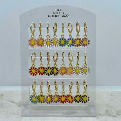 BLISTER ARGOLLA ACERO DORADO BRISURA CON MARGARITAS - Imagen 1