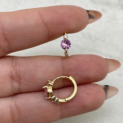 ARGOLLA ACERO DORADO BISAGRA CON STRASS Y CUBIC - ROSA - Imagen 1