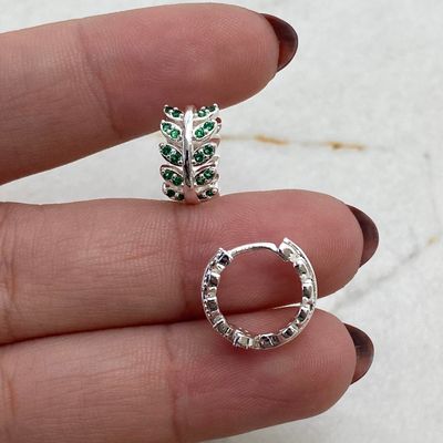 ARGOLLA ACERO BLANCO BISAGRA LAUREL CON MICROCRISTALES - VERDE - Imagen 1