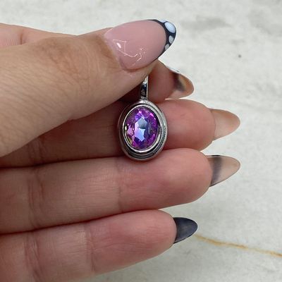 DIJE OVALADO MACIZO CON CRISTAL - TORNASOL VIOLETA - Imagen 1