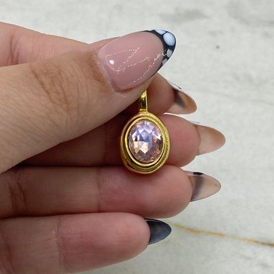 DIJE ACERO DORADO OVALADO MACIZO CON CRISTAL - ROSA - Imagen 1