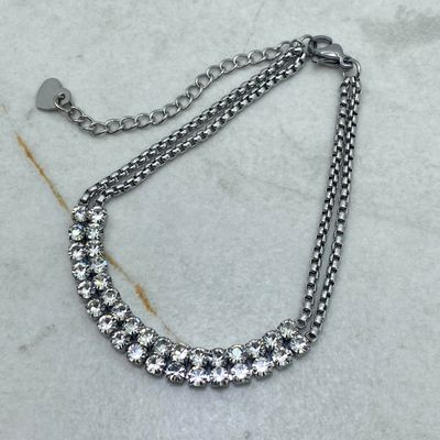 PULSERA DOBLE CADENA ROLO CERRADA CON CUBICS TRANSPARENTES - Imagen 1
