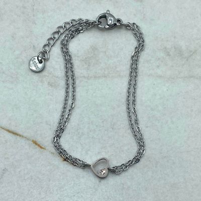 PULSERA DOBLE CADENA CON CORAZON CHICO CON STRASS - Imagen 1