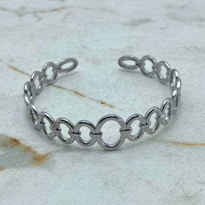 PULSERA ESCLAVA ABIERTA MACIZA - OVALOS ENCADENADOS - Imagen 1