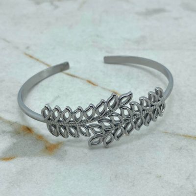 PULSERA ESCLAVA ABIERTA MACIZA - LAUREL CALADO - Imagen 1