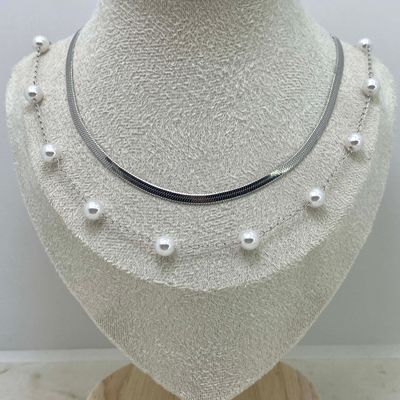 DOBLE CADENA SERPIENTE Y PERLAS GRANDES - Imagen 1