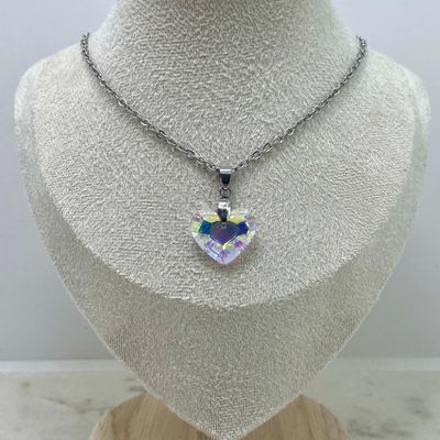 COLLAR CON DIJE CRISTAL - CORAZON ANCHO TORNASOL CLARO - Imagen 1