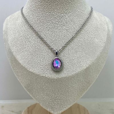 COLLAR DIJE OVALADO MACIZO CON CRISTAL - TORNASOL VIOLETA - Imagen 1