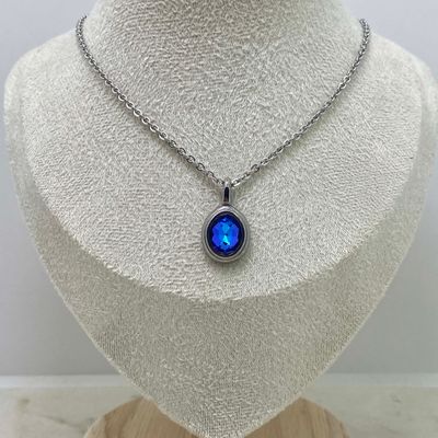 COLLAR DIJE OVALADO MACIZO CON CRISTAL - AZUL - Imagen 1