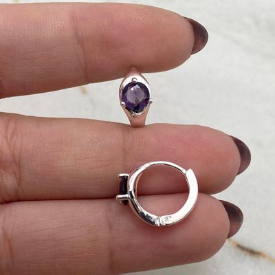 ARGOLLA ACERO BLANCO BISAGRA CON CUBIC REDONDO - VIOLETA - Imagen 1