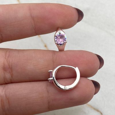 ARGOLLA ACERO BLANCO BISAGRA CON CUBIC REDONDO - ROSA - Imagen 1