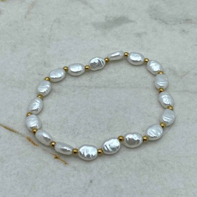 PULSERA ELASTIZADA CON BOLITAS Y PERLAS INTERCALADAS - Imagen 1