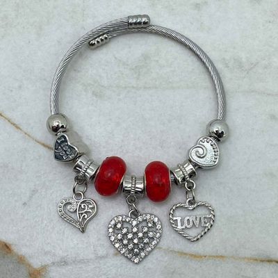 PULSERA PANDORA REGULABLE - CORAZON CON MICROCRISTALES Y DONA ROJA - Imagen 1