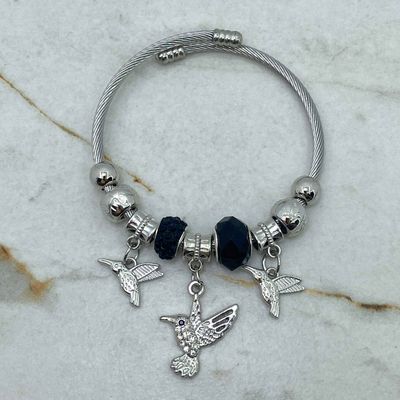 PULSERA PANDORA REGULABLE - COLIBRI CON BOLA DE FUEGO NEGRA - Imagen 1