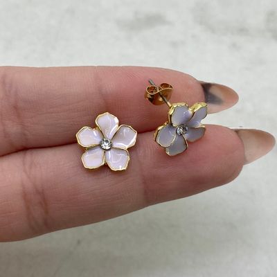 AROS ACERO DORADO FLOR ESMALTADA CON STRASS - LILA CLARO - Imagen 1